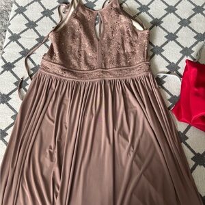 David's Bridal Mauve Lace Bodice Formal Gown